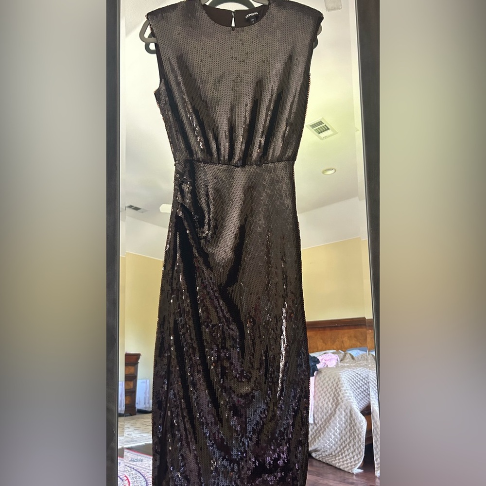 Express Black Sequin Asymmetrical Dress